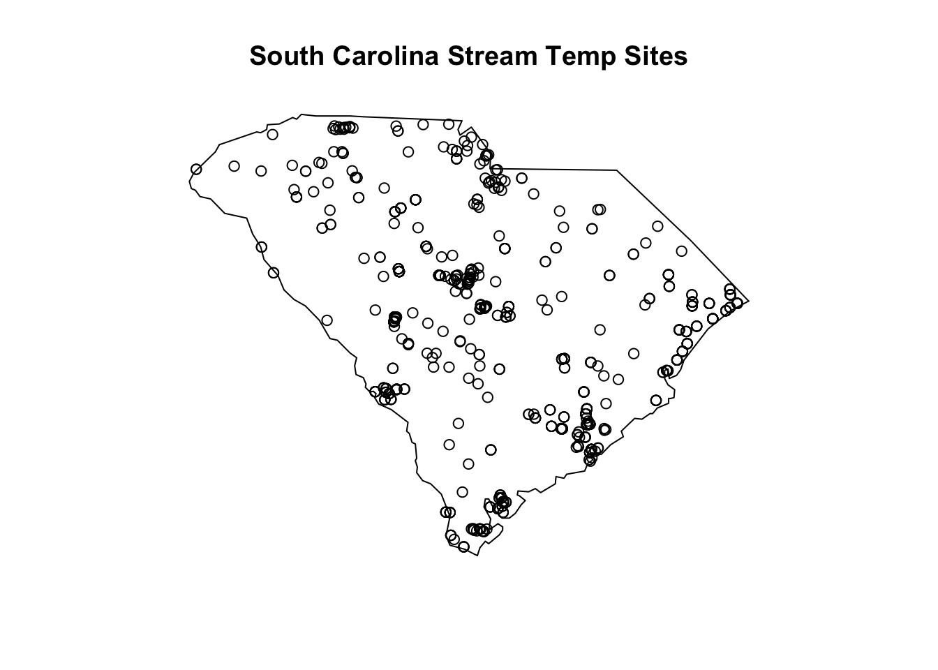 Geographic locations of NWIS South Carolina stream sites with temperature data