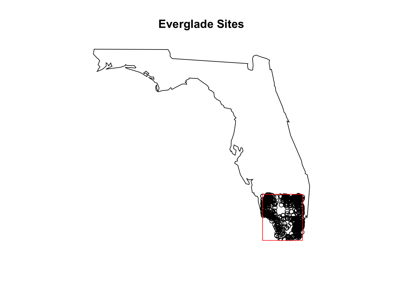 A map of NWIS site locations in the Everglades